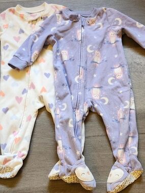 Carter's Lavender Owl Footed Pajama One-Piece with Pastel Hearts